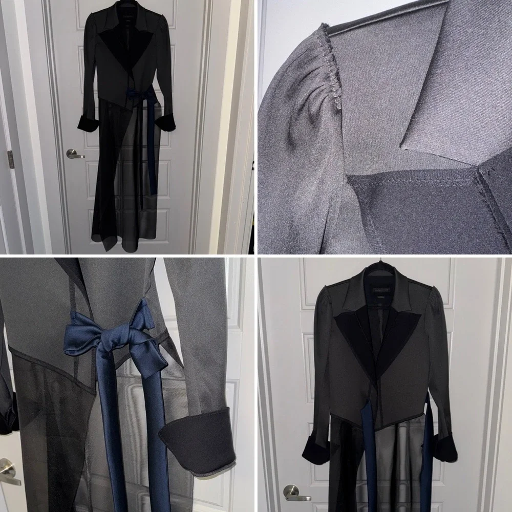 Designer Marie Saint Pierre Asymmetric Statement Long Coat Black & Navy 2 🖤 - Picture 3 of 13